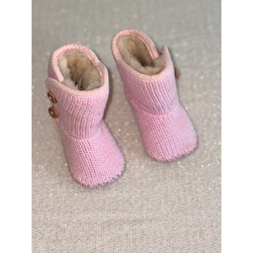 UGG Australia Knit Booties Size 0/1 Pink Excellent Shearling Lined Button Boots